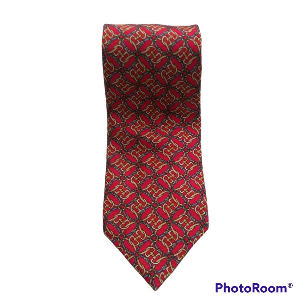 Brooks Brothers Makers Red All Silk Tie Equestrian Gold 55"L X 4"W